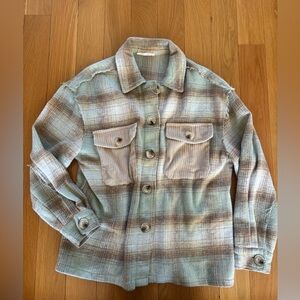 12th Tribe Mint Green and Beige Plaid Shacket